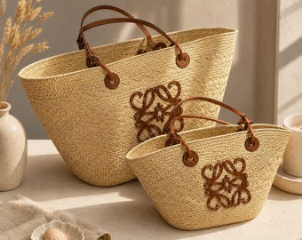 Bolso tote grande de rafia estilo bohemio / Bolso de playa de paja tejida / Cesta de hombro de verano / Bolso de viaje