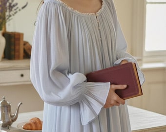 Victorian Cottagecore Cotton Nightgown | Off-Shoulder Chemise Dress | Vintage Romantic Sleepwear | Soft Feminine Loungewear