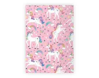 Papel de regalo mágico de unicornio / Arcoíris, estrellas, mariposas