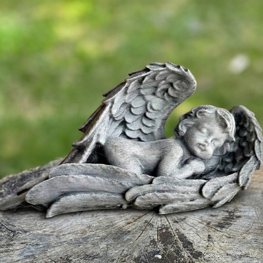 Outdoor Concrete Sleeping Angel Statue Cute Cherub Sculpture Lawn ...