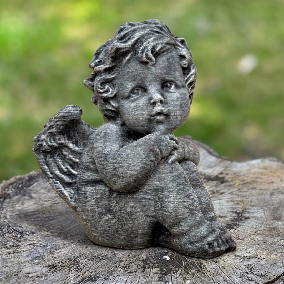 Outdoor Stone Cherub Bust Statue Concrete Baby Angel Sculpture Garden ...