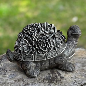 Stone Turtle With Succulent Shell Statue Concrete Garden Decor Outdoor Lawn Ornament Coastal Farmhouse Yard Art Animal Figurine Gift Idea