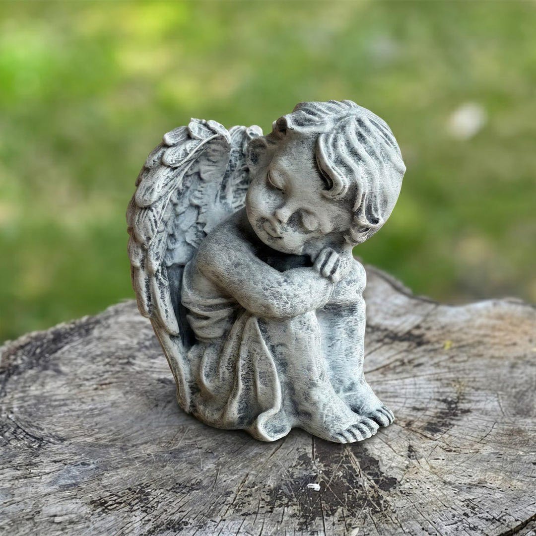 Realistic Stone Cherub Bust Statue Concrete Baby Angel Figurine Outdoor ...