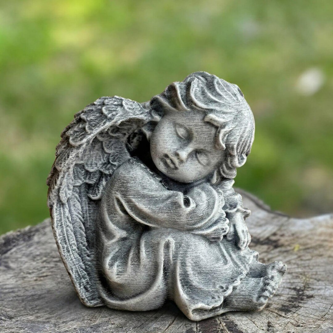 Stone Cherub Bust Concrete Baby Angel Figurine Outdoor Lawn Ornament ...