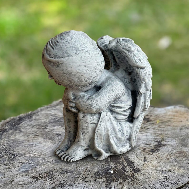 Realistic Stone Cherub Bust Statue Concrete Baby Angel Figurine Outdoor ...