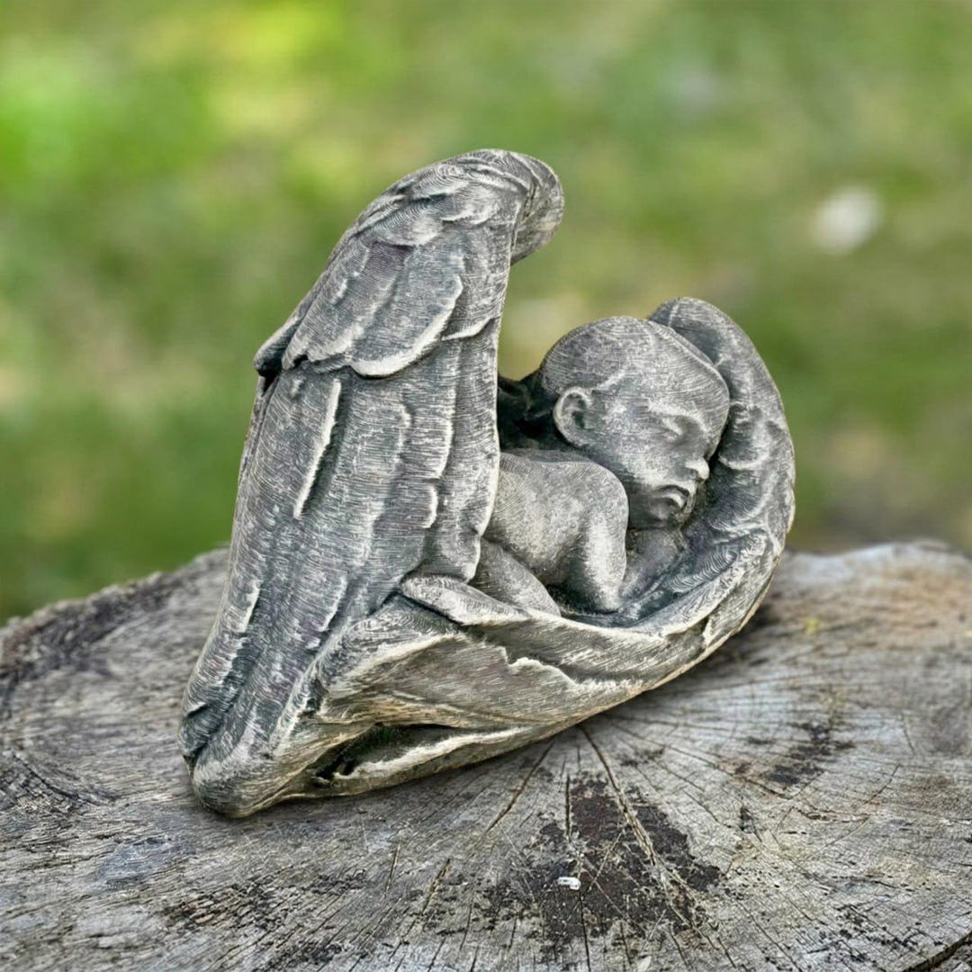 Stone Sleeping Angel Statue Concrete Cherub Sculpture Outdoor Lawn ...