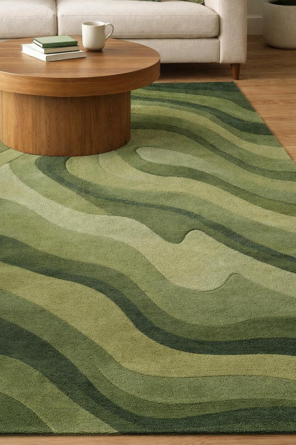 Modern Abstract Wavy Olive Green Area Rug, Tufted Living Room Carpet - Etsy
