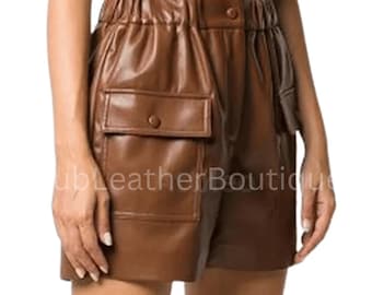 Women’s Brown Leather Cargo Shorts