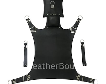 Heavy Duty Leather Sling with Studded Design, Padded Headrest, Up to 310 lbs