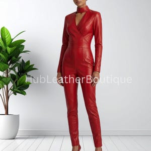 Red Leather Jumpsuit for Women |Party Club Outfit