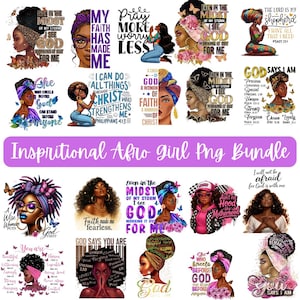 May include: A digital art bundle featuring various images of Black women with inspirational quotes. The images include women with head wraps, butterflies, and floral accents. Text includes phrases like "God says I am" and "Even in the midst of my storm I see God."