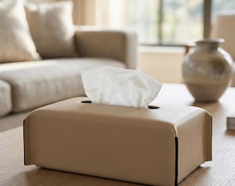 Porta fazzoletti minimalista in pelle beige – Elegante e moderno porta fazzoletti decorativo per soggiorno, camera da letto, ufficio o tavolino da caffè.