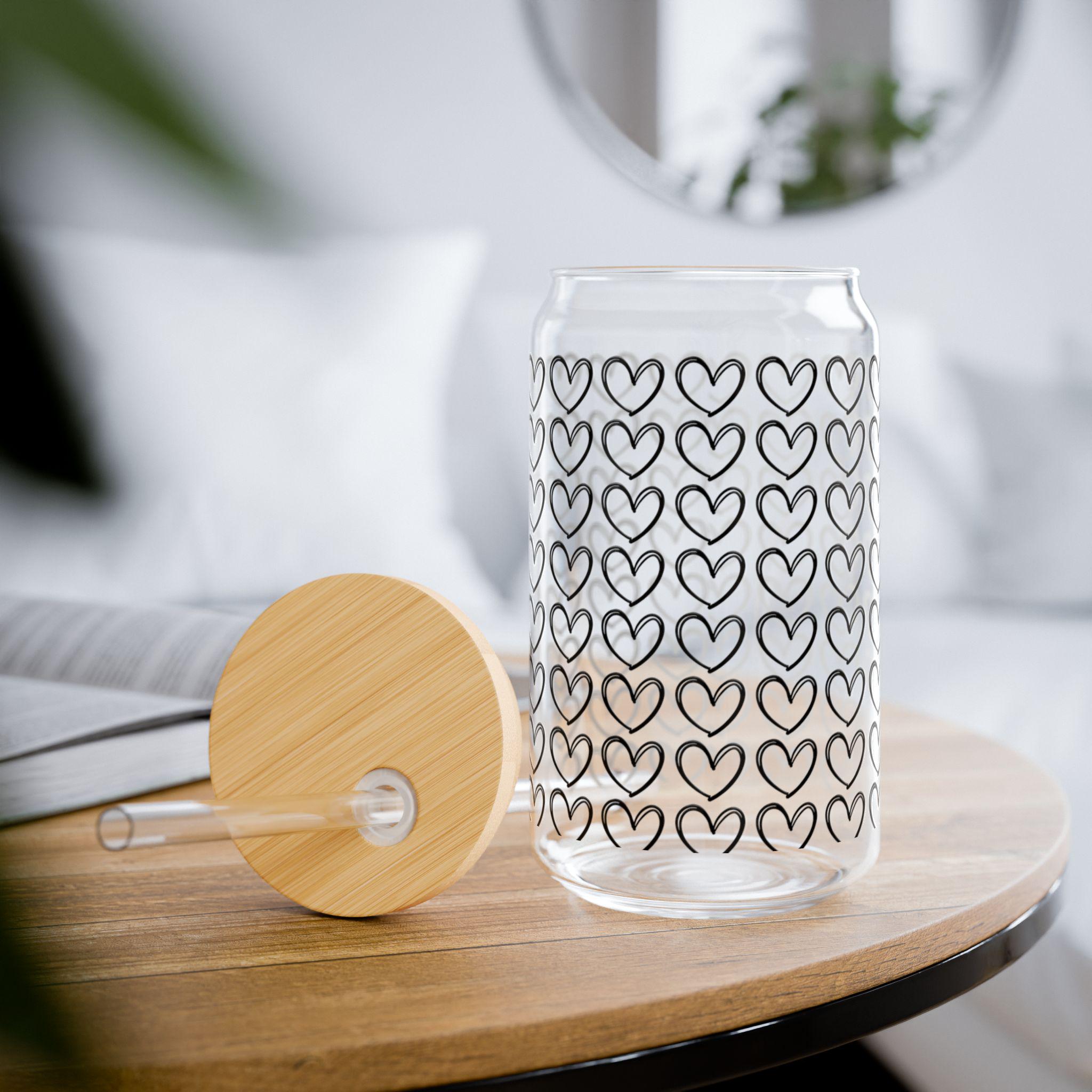 Pink Heart Glass Can Cup 16oz With Bamboo Lid & Straw – Coquette ...
