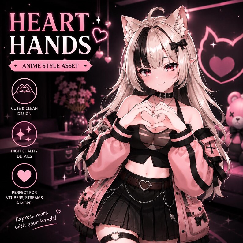 Activo de manos en forma de corazón para VTuber, pose de corazón con los dedos, alternador de manos Live2D, activo de VTube Studio, superposición de transmisión, imagen 2
