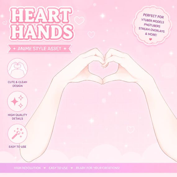 Heart Hands VTuber Asset, Finger Heart Pose, Live2D Hand Toggle, VTube Studio Asset, Stream Overlay,