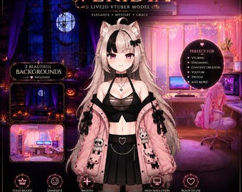 Modèle VTuber féminin Kawaii Cat Girl Live2D + 2 arrière-plans | Avatar VTuber entièrement articulé | Personnage de streaming