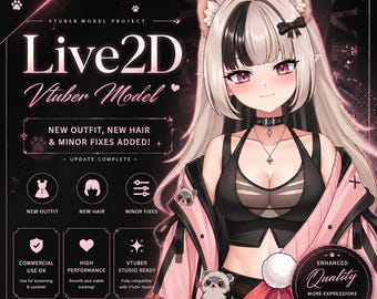 Modèle Live2D VTuber fille-chat | Avatar VTuber anime entièrement articulé | Compatible VTube Studio | Modèle de streameuse kawaii mignonne