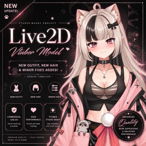 Cute Cat Girl VTuber Model Live2D Rigged Avatar for VTube Studio, Anime Virtual Streamer Character with Expressions