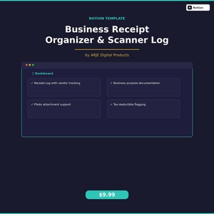 Business Receipt Organizer Scanner Log Notion Template | Expense Tracker | Digital Planner 2026 image 2