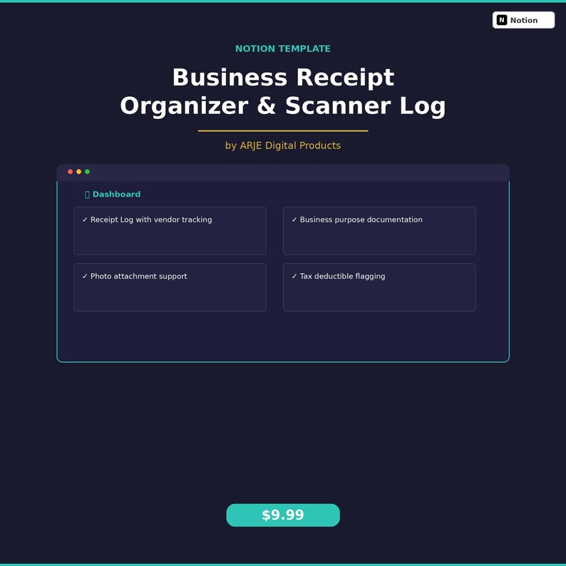 Business Receipt Organizer Scanner Log Notion Template | Expense Tracker | Digital Planner 2026 image 2