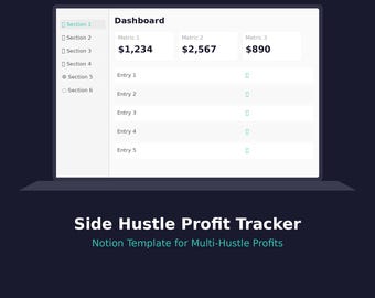 Side Hustle Profit Tracker Notion Template | Multi Income Stream, Expense Log | Business Planner 2026
