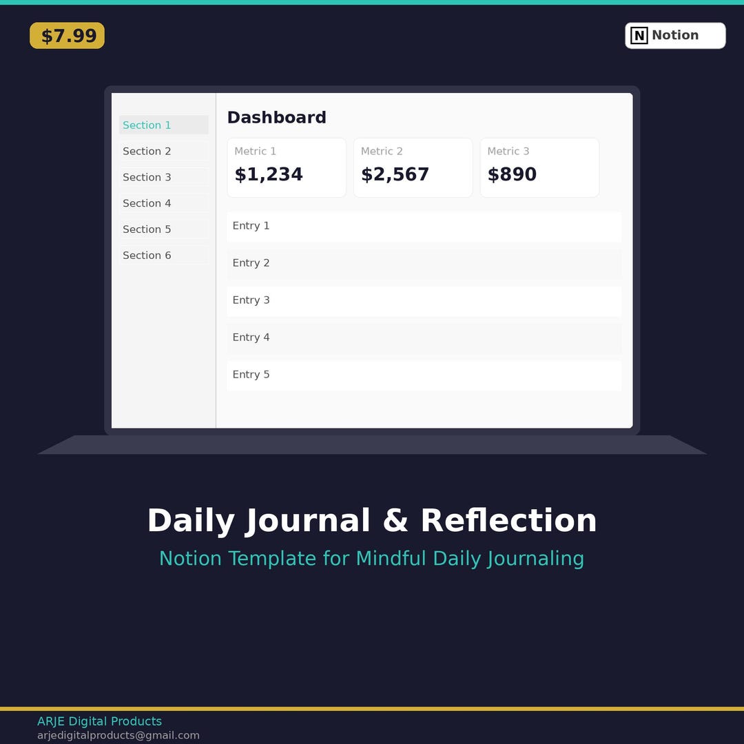Daily Journal Reflection Notion Template | Mood Tracker, Gratitude Log ...