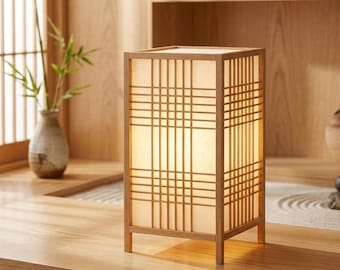 Japansk Shoji-bordslampa, minimalistisk zenbelysning i trä, bambu-accent