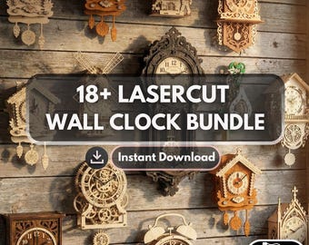 18+ Wall Clock Laser Cut Bundle | Decorative Clock SVG | Wooden Wall Art  | CNC Woodworking Patterns | Digital Download
