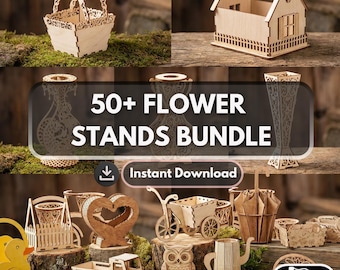 50+ Flower Stands Laser Cut Bundle | Wooden Plant Stand SVG | Tiered Planter | CNC Woodworking Patterns | Digital Download