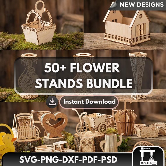 50+ Flower Stands Laser Cut Bundle | Wooden Plant Stand SVG | Tiered Planter | CNC Woodworking Patterns | Digital Download