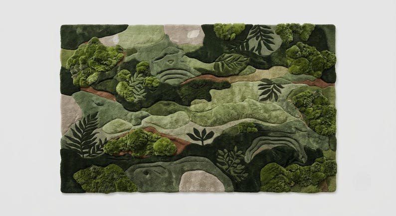 Hand-tufted Wool Moss Forest Rug, Sculpted Fern Landscape, Biophilic ...