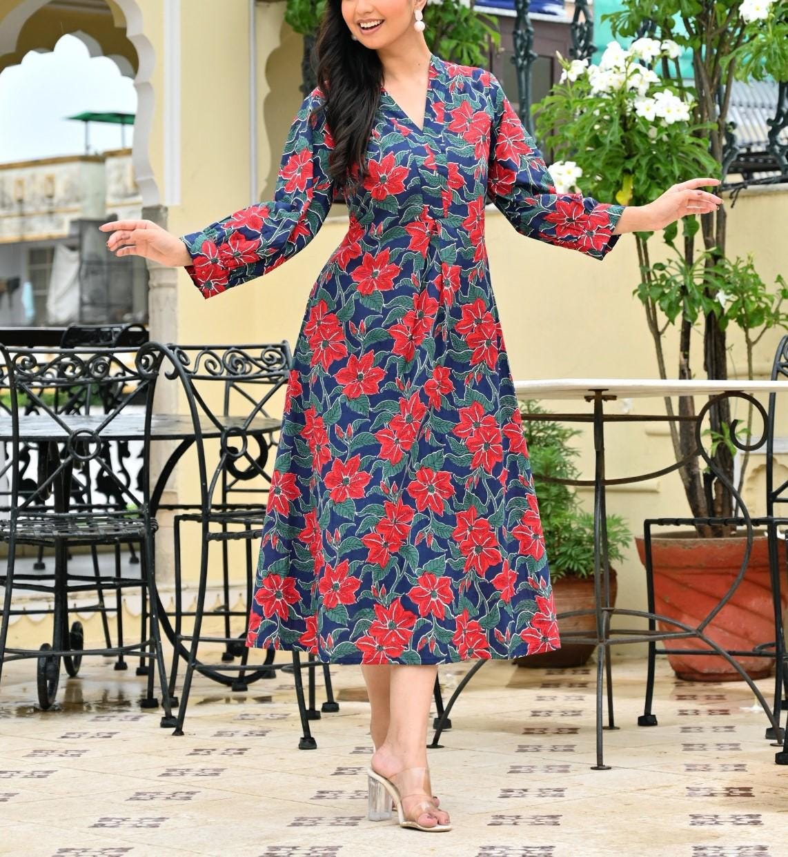 straight fit midi dress Women's Let It Play Out Red Knit Contrast Detail V-Neck Short Sleeve Midi Dress | Size: M