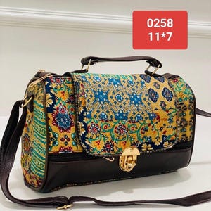Boho Patchwork Cotton Mini Duffle Bag 11x7 Inch, Handmade Quilted Travel Handbag with Sling Strap, Ethnic Print Lightweight Weekender Bag