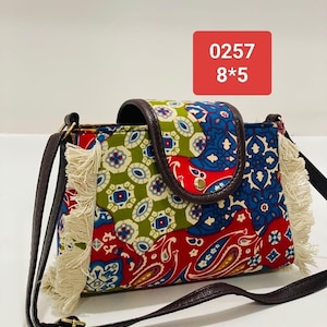Handmade Multicolor Patchwork Jacquard Sling Bag 8x5 Inch, Mini Crossbody Bag, Boho Ethnic Purse, Lightweight Small Travel Shoulder Bag