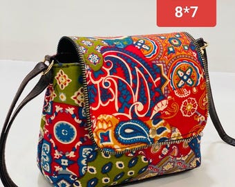 Mini-tasje van katoen met bloemenprint, boho schoudertas, milieuvriendelijke herbruikbare boodschappentas, klein schattig tasje voor dagelijks gebruik, stoffen tas voor dames