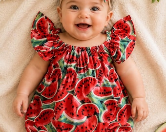 Vattenmelon Baby Romper | Ärmlös spädbarnssovdräkt, sommarjumpsuit för småbarn