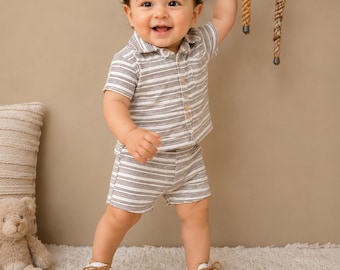Baby Striped Outfit Set, Short Sleeve T-Shirt and Shorts, Summer Toddler Clothes