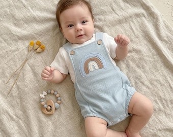 Baby Rainbow Overall Set, Nyfödd Romper Jumpsuit med Kortärmad Tröja, Småbarn Sommaroutfit 2-delat klädset