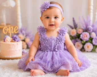 Babyflicka-sparkdräkt, blombroderad meshbody, rosettband, sommarbabyoutfit, födelsedagsklänning för nyfödda till småbarn