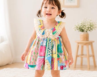 Färgglad Graffiti Patchwork Babyklänning – Sommaroutfit för småbarn