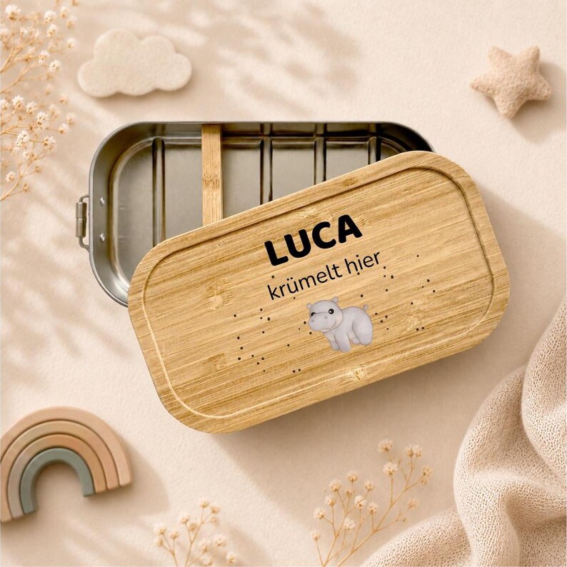Brotdose personalisiert mit Name, Geschenk für die Einschulung, Lunchbox für Kinder, Kindergarten, Tiermotive, Brotdose Edelstahl/Weißblech image 2