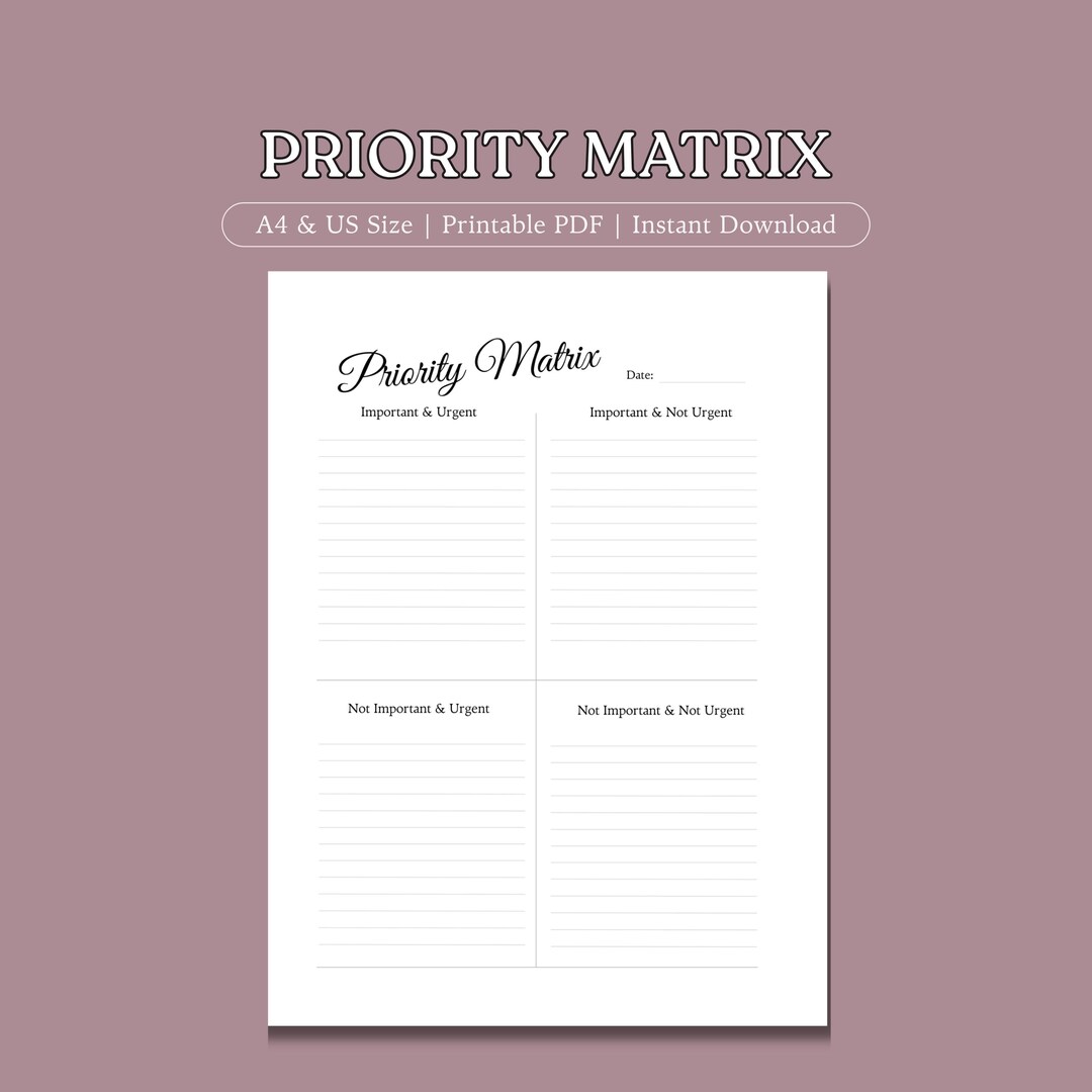 Priority Matrix Printable | Eisenhower Matrix | Task Organizer ...