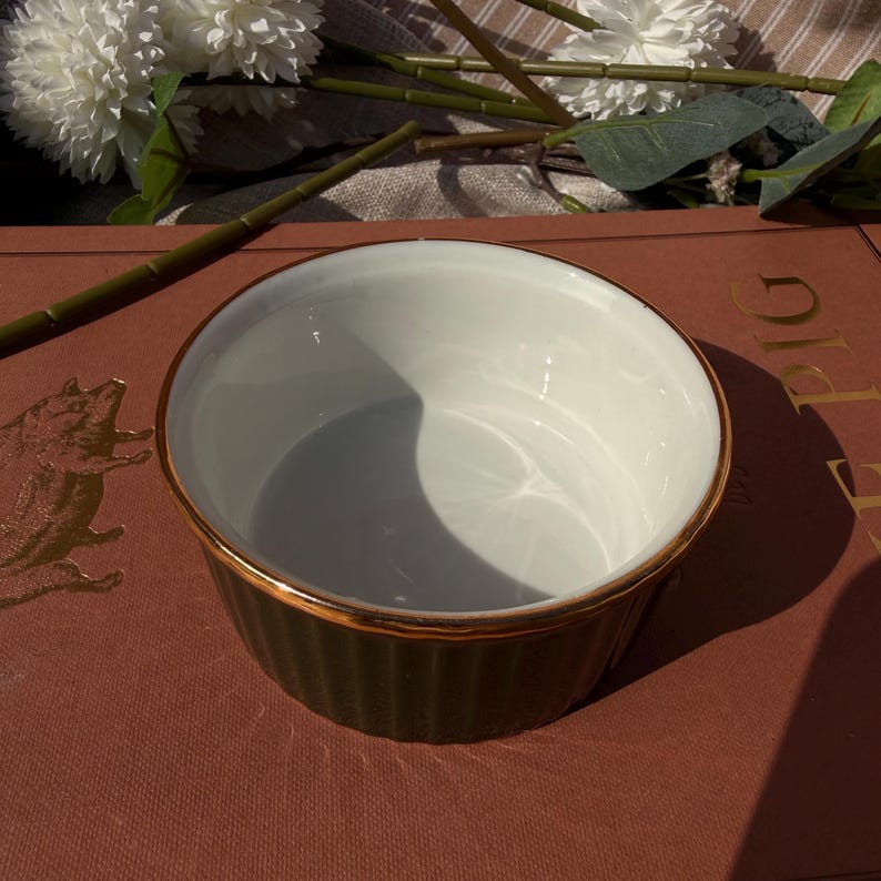 Gold Rim Ramekin Vintage Apilco Emerald Green Sugar Bowl Ramekin | Retro Green Pottery ...