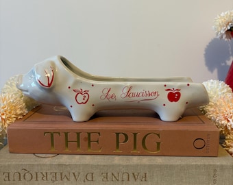 Plato de charcutería de cerdo de porcelana francesa vintage / Servidor Revol France “Le Saucisson” / Plato de salchicha de salami Saucisson / Barware de aperitivo francés