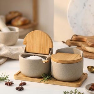 Japanese Ceramic Spice Jar with Bamboo Lid and Spoon Modern Salt Sugar Container Minimalist Kitchen Seasoning Storage