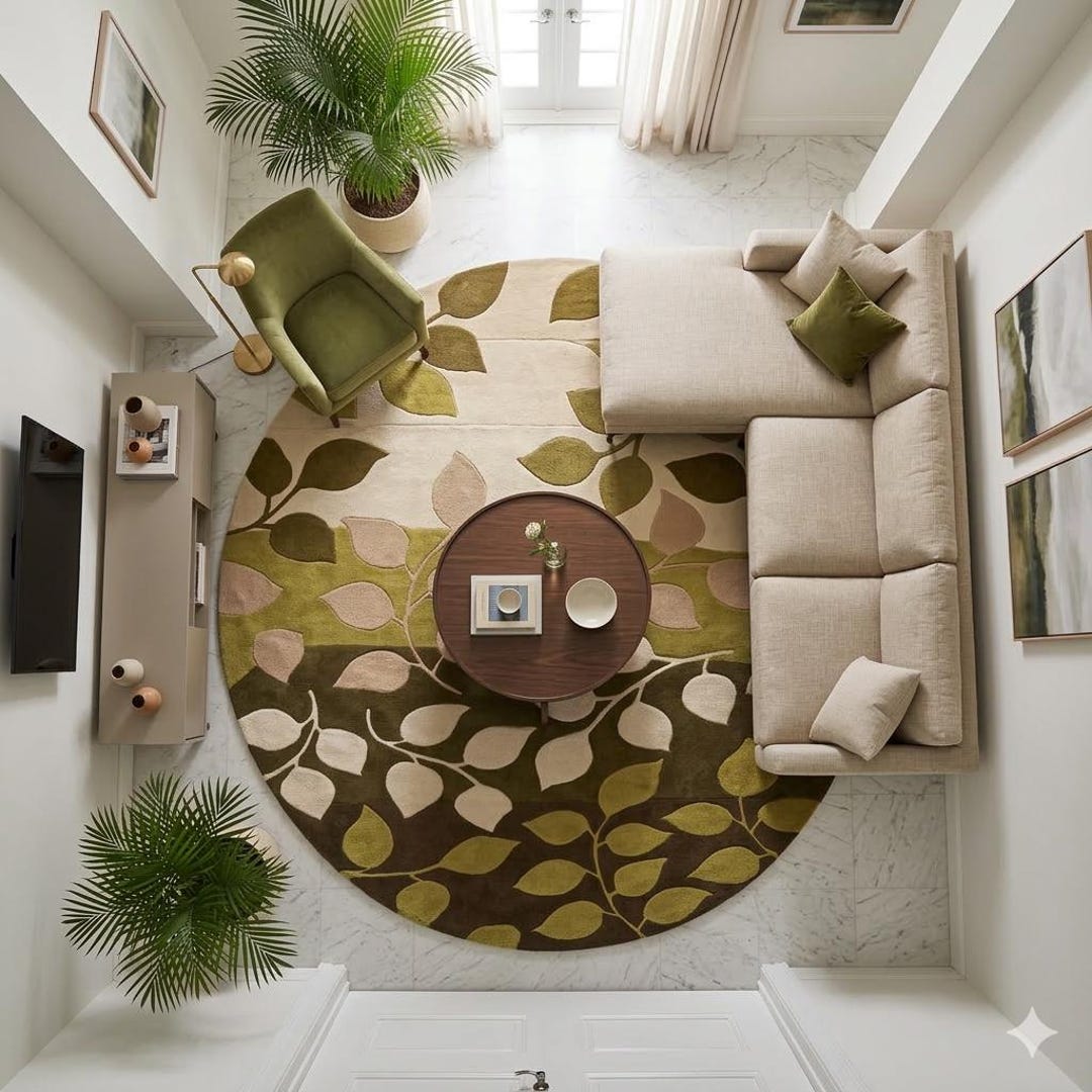 Hand-tufted Botanical Round Rug - 3D Leaf Pattern Wool Area Rug - Etsy