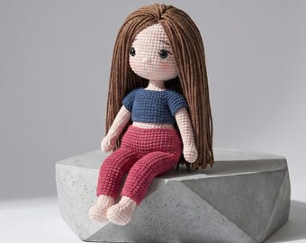 DOLL Knitting Pattern PDF, Knitted Girl toy with cothes tutorial