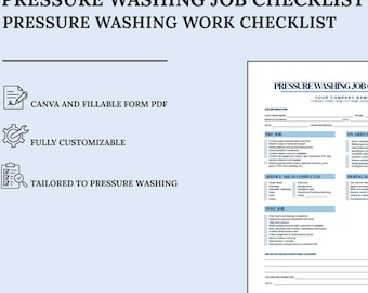 Pressure Washing Job Checklist Template | Canva Template + Fillable PDF | Digital Download