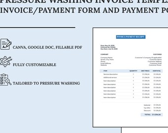 Pressure Washing Invoice + Payment Policy Templates | Canva + Google Doc + Fillable PDF