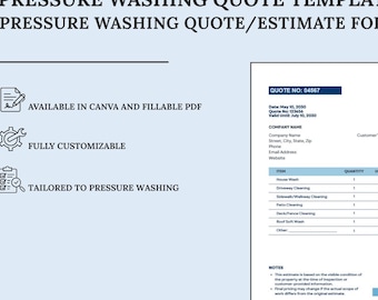 Pressure Washing Estimate / Quote Template | Canva Template + Fillable PDF | Digital Download